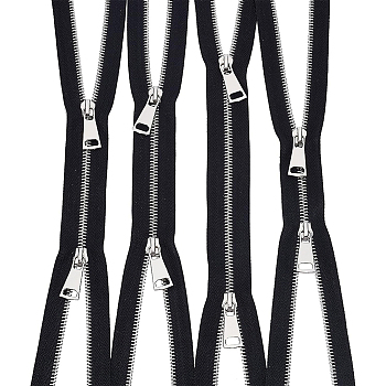 Nylon Garment Accessories, Zip-fastener Component Sets, Nylon and Brass Zipper & Alloy Zipper Puller, Platinum, Black, 800~820x30x2mm, 4strand/set