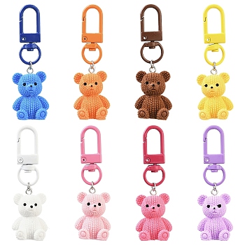 8Pcs 8 Colors Opaque Resin Bear Pendant Decorations, with Swivel Clasps, Mixed Color, 65mm, 1pc/color