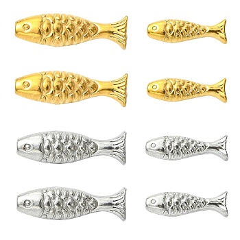 16Pcs 4 Styles 304 Stainless Steel Beads, Fish, Mixed Color, 14.5~20.5x4.5~6.5x4~5.5mm, Hole: 1mm, 4pcs/style