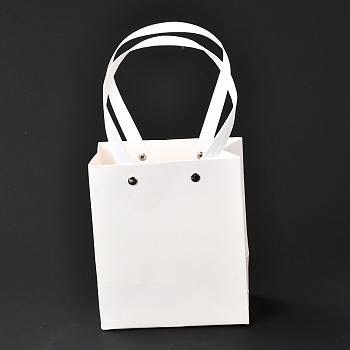 Rectangle Paper Bags, with Nylon Handles, for Gift Bags and Shopping Bags, White, 13x0.4x15cm