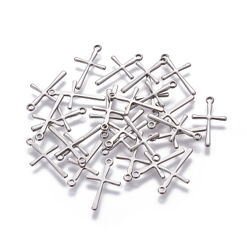 304 Stainless Steel Pendants, Cross, Stainless Steel Color, 16x9.5x0.7mm, Hole: 1.2mm
