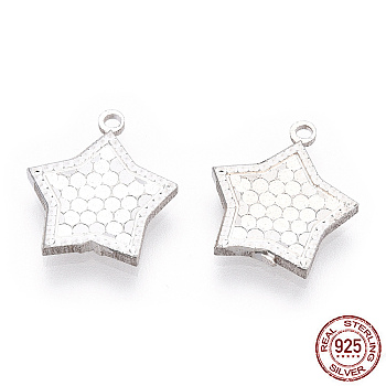 925 Sterling Silver Charms, Star, Silver, 13x11.5x1.5mm, Hole: 1mm