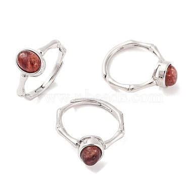 Oval Natural Mixed Stone Adjustable Rings(RJEW-Q817-04P)-2