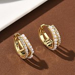 Two-layer Brass Micro Pave Clear Cubic Zirconia Hoop Earrings, with ABS Plastic Pearl, Cadmium Free & Lead Free, Long-Lasting Plated, Rack Plating, Real 18K Gold Plated, 16.5x16x5.5mm(EJEW-C181-03G)