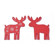 Poplar Wood Pendants, Dyed, Christmas Reindeer/Stag, Red, 69x63x3mm, Hole: 2.5mm(WOOD-O004-28A)