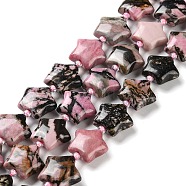 Natural Rhodonite Beads Strands, with Seed Beads, Puffed Star, 14~15.5x15~16x6.5~7mm, Hole: 1mm, about 24~25pcs/strand, 15.55''~15.95''(39.5~40.5cm)(G-NH0005-29)