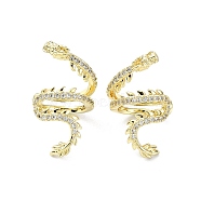 Rack Plating Brass Micro Pave Cubic Zirconia Cuff Earring, Cadmium Free & Lead Free, Long-Lasting Plated, Dragon, Real 18K Gold Plated, 23.5x16.5x16mm(EJEW-C086-16G)