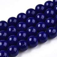 Opaque Solid Color Glass Beads Strands, Round, Dark Blue, 9.5~10mm, Hole: 1.5mm, about 40~42pcs/strand, 14.76~15.12 inch(37.5~38.4cm)(GLAA-T032-P10mm-03)
