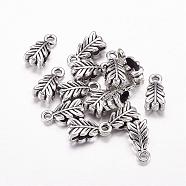 Tibetan Style Tube Bails, Loop Bails, Bails Bead, Lead Free and Cadmium free, Leaf, Antique Silver, 14mm long, 6.5mm wide, 4.5mm thick, hole: 2mm(X-LF11056Y)