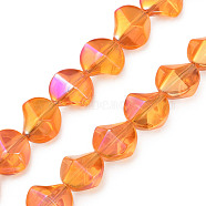 Electroplate Glass Beads Strands, Half Plated, AB Color, Twist, Dark Orange, 13x13.5x9mm, Hole: 1.2mm, about 45Pcs/strand, 23.23 inch(59cm)(EGLA-N008-019-A05)