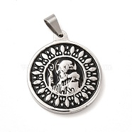 304 Stainless Steel Religion Pendants, Saint Benedict Charms, with Black Enamel, Flat Round, Stainless Steel Color, 37x32x4mm, Hole: 9x5mm(STAS-E184-08P)