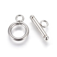 304 Stainless Steel Toggle Clasps, Ring, Stainless Steel Color, Ring: 16.5x12x2mm, Bar: 18x7.5x3mm, Hole: 3mm(X-STAS-G204-01A-P)