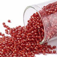 TOHO Round Seed Beads, Japanese Seed Beads, (25CF) Silver Lined Frost Ruby, 11/0, 2.2mm, Hole: 0.8mm, about 1110pcs/10g(X-SEED-TR11-0025CF)
