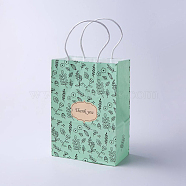 kraft Paper Bags, with Handles, Gift Bags, Shopping Bags, Rectangle, Flower Pattern, Green, 21x15x8cm(CARB-E002-S-S03)