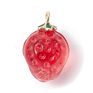 Handmade Lampwork Pendants, with Brass Enamel Finding, Strawberry Charm, Red, 18x11.6x10.5mm, Hole: 1.2mm(PALLOY-JF02374)