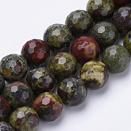Natural Dragon Blood Beads Strands, Faceted, Round, 10mm, Hole: 1.2mm, about 37pcs/strand, 15.3 inch(G-S281-25-10mm)