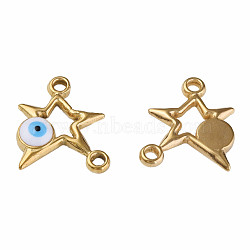 304 Stainless Steel Enamel Connector Charms, Golden, Star with Evil Eye, White, 16x13.5x3mm, Hole: 1.6mm(STAS-N087-62-02G)