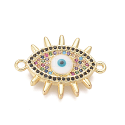 Brass Micro Pave Cubic Zirconia Links connectors, with Enamel, Evil Eye, Colorful, Golden, 18x23.5x4mm, Hole: 1.4mm(ZIRC-I032-72G)