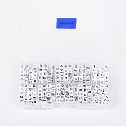 1 Box Acrylic Horizontal Hole Letter Beads, Cube, Letter A/E/I/O/R/T and Random Letters(4 compartments), White, 6x6x6mm, Hole: 3mm, about 40pcs/compartment, 400pcs/box(SACR-X0010-B)