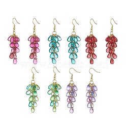 Transparent Glass Bead Cluster Dangle Earrings, with 304 Stainless Steel Earring Hooks, Mixed Color, 62mm, Pin: 0.8mm(EJEW-JE05246)