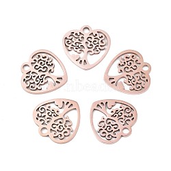201 Stainless Steel Pendants, Heart with Tree, Rose Gold, 15.5x15.5x1mm, Hole: 1.8mm(STAS-S105-T635-3)