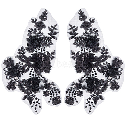 Polyester Paillette Embroidered Cloth Sew on Patches, Flower, Black, 376x220x15mm(PATC-WH20008-04A)