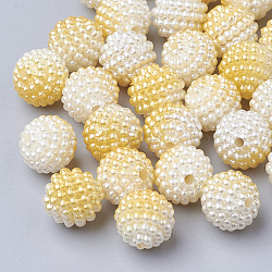 Imitation Pearl Acrylic Beads, Berry Beads, Combined Beads, Rainbow Gradient Mermaid Pearl Beads, Round, Gold, 10mm, Hole: 1mm, about 200pcs/bag(OACR-T004-10mm-15)