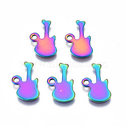 Ion Plating(IP) 201 Stainless Steel Charms, Cadmium Free & Nickel Free & Lead Free, Guitar, Rainbow Color, 15x10x1mm, Hole: 1.6mm(STAS-S119-144)