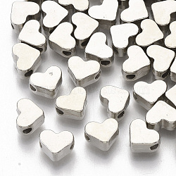 Plating ABS Plastic Beads, Heart, Platinum, 6x7x3.5mm, Hole: 1.6mm(X-KY-T019-03)