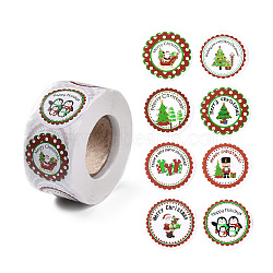 8 Patterns Christmas Round Dot Self Adhesive Paper Stickers Roll, Christmas Decals for Party, Decorative Presents, Colorful, 25mm, about 500pcs/roll(DIY-A042-01B)