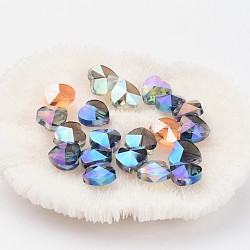 Electroplate Faceted Glass Heart Beads, Half Rainbow Plated, Mixed Color, 10x10x7mm, Hole: 1mm(EGLA-R091-M)