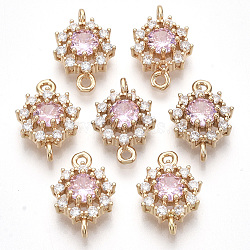 Transparent Glass Links connectors, with Golden Tone Brass Findings and Clear Rhinestone, Faceted, Flower, Pearl Pink, 16x11x5mm, Hole: 1.2mm(GLAA-R212-18F)