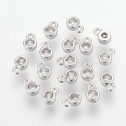 Brass Cubic Zirconia Charms, Flat Round, Platinum, 6x4x2mm, Hole: 1mm(ZIRC-P068-01P)