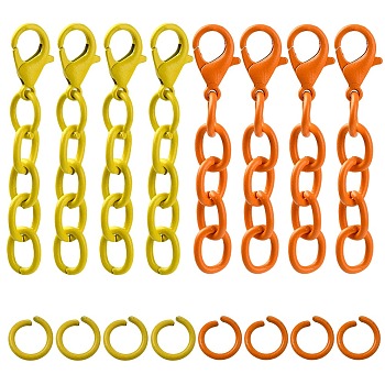 20Pcs 2 Colors Baking Paint Iron Curb Chain Extender & 20Pcs 2 Colors Baking Paint Alloy Open Jump Rings Findings Kits, Yellow, 43mm