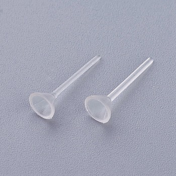 Plastic Stud Earring Findings, Clear, 5mm, Pin: 0.7mm, about 1000pcs/bag