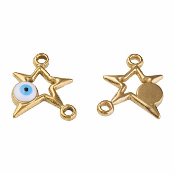 304 Stainless Steel Enamel Connector Charms, Golden, Star with Evil Eye, White, 16x13.5x3mm, Hole: 1.6mm