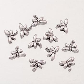 Dragonfly Tibetan Style Alloy Beads, Lead Free & Nickel Free & Cadmium Free, Antique Silver, about 8mm wide, 6mm thick, Hole: 0.7mm