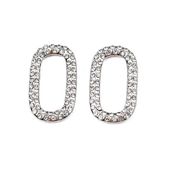 304 Stainless Steel Linking Rings, with Crystal Rhinestone, Oval, Stainless Steel Color, 22.5x13x2mm