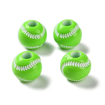 Spray Printed Opaque Acrylic European Beads, Large Hole Beads, Tennis, Lime Green, 11x10.5mm, Hole: 4mm, about 1000pcs/500g