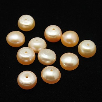Grade AA Natural Cultured Freshwater Pearl Beads, Half Drilled Hole, Half Round, Pink, 10~10.5x7~8mm, Hole: 1mm