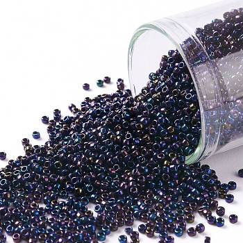 TOHO Round Seed Beads, Japanese Seed Beads, (82) Metallic Blue Iris, 15/0, 1.5mm, Hole: 0.7mm, about 15000pcs/50g