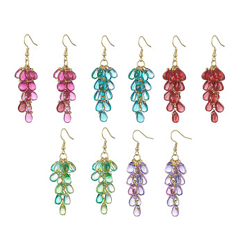 Transparent Glass Bead Cluster Dangle Earrings, with 304 Stainless Steel Earring Hooks, Mixed Color, 62mm, Pin: 0.8mm