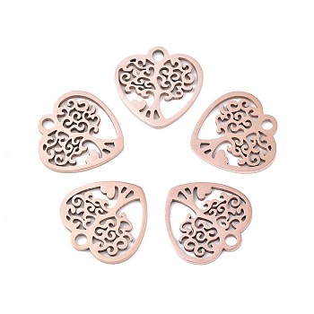 201 Stainless Steel Pendants, Heart with Tree, Rose Gold, 15.5x15.5x1mm, Hole: 1.8mm