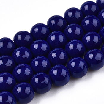 Opaque Solid Color Glass Beads Strands, Round, Dark Blue, 9.5~10mm, Hole: 1.5mm, about 40~42pcs/strand, 14.76~15.12 inch(37.5~38.4cm)