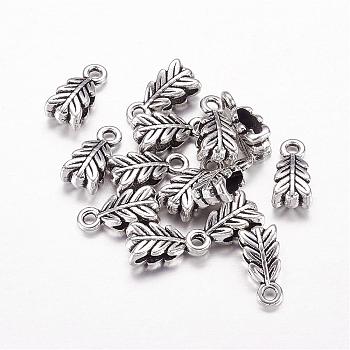 Tibetan Style Tube Bails, Loop Bails, Bails Bead, Lead Free and Cadmium free, Leaf, Antique Silver, 14mm long, 6.5mm wide, 4.5mm thick, hole: 2mm