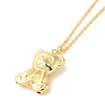 Bear Pendant Necklaces, Brass Cable Chain Necklaces for Women, Real 18K Gold Plated, 17.76 inch(451mm)