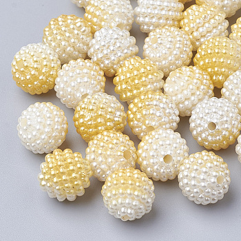 Imitation Pearl Acrylic Beads, Berry Beads, Combined Beads, Rainbow Gradient Mermaid Pearl Beads, Round, Gold, 10mm, Hole: 1mm, about 200pcs/bag