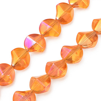 Electroplate Glass Beads Strands, Half Plated, AB Color, Twist, Dark Orange, 13x13.5x9mm, Hole: 1.2mm, about 45Pcs/strand, 23.23 inch(59cm)
