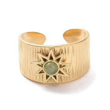 Natural Green Aventurine Star Open Cuff Rings, Titanium Steel Jewelry for Women, Golden, Inner Diameter: 19mm