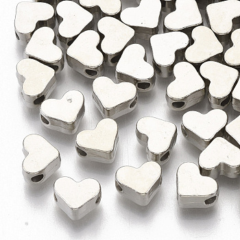 Plating ABS Plastic Beads, Heart, Platinum, 6x7x3.5mm, Hole: 1.6mm